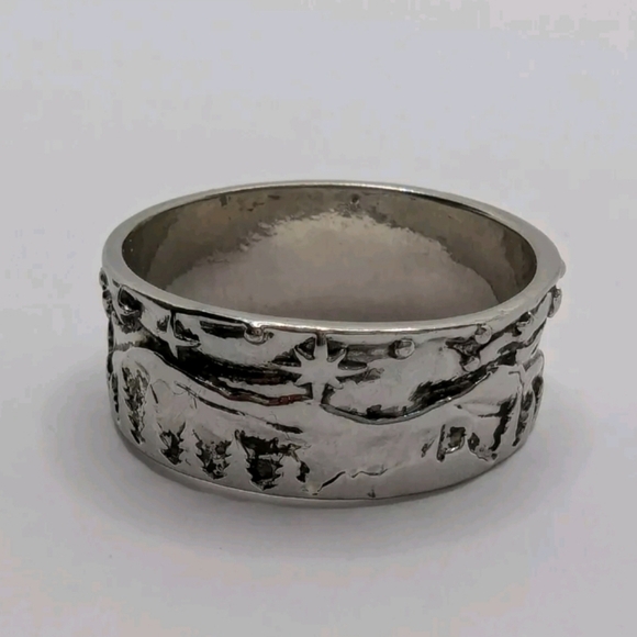 Sterling Silver 925 Nordic Wolf Wide Band Ring Size 6 - Picture 4 of 9